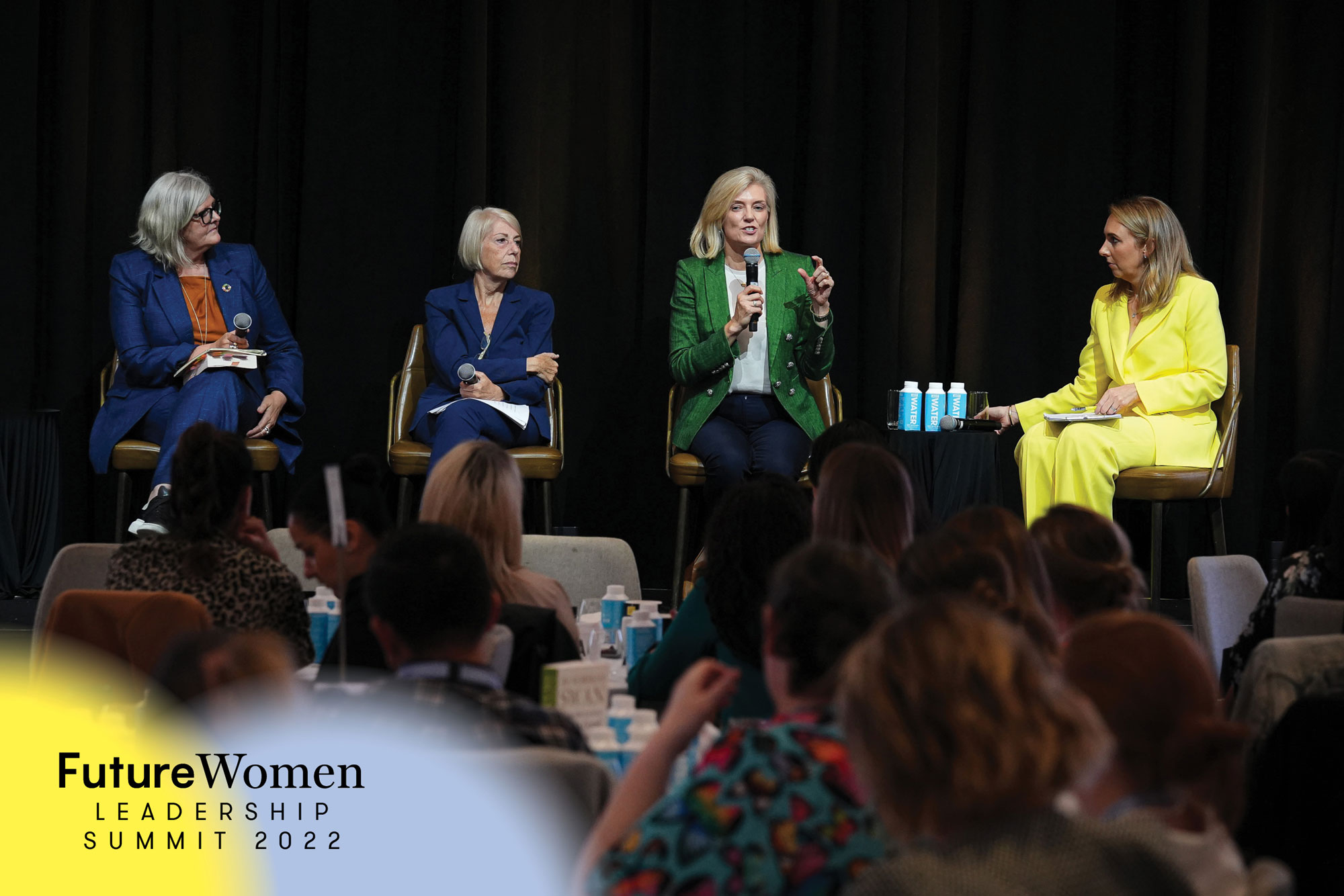 From left to right: Sam Mostyn, Louise Adler, Catherine Brenner and Lizzie Young on stage at Future Women's Leadership Summit 2022
