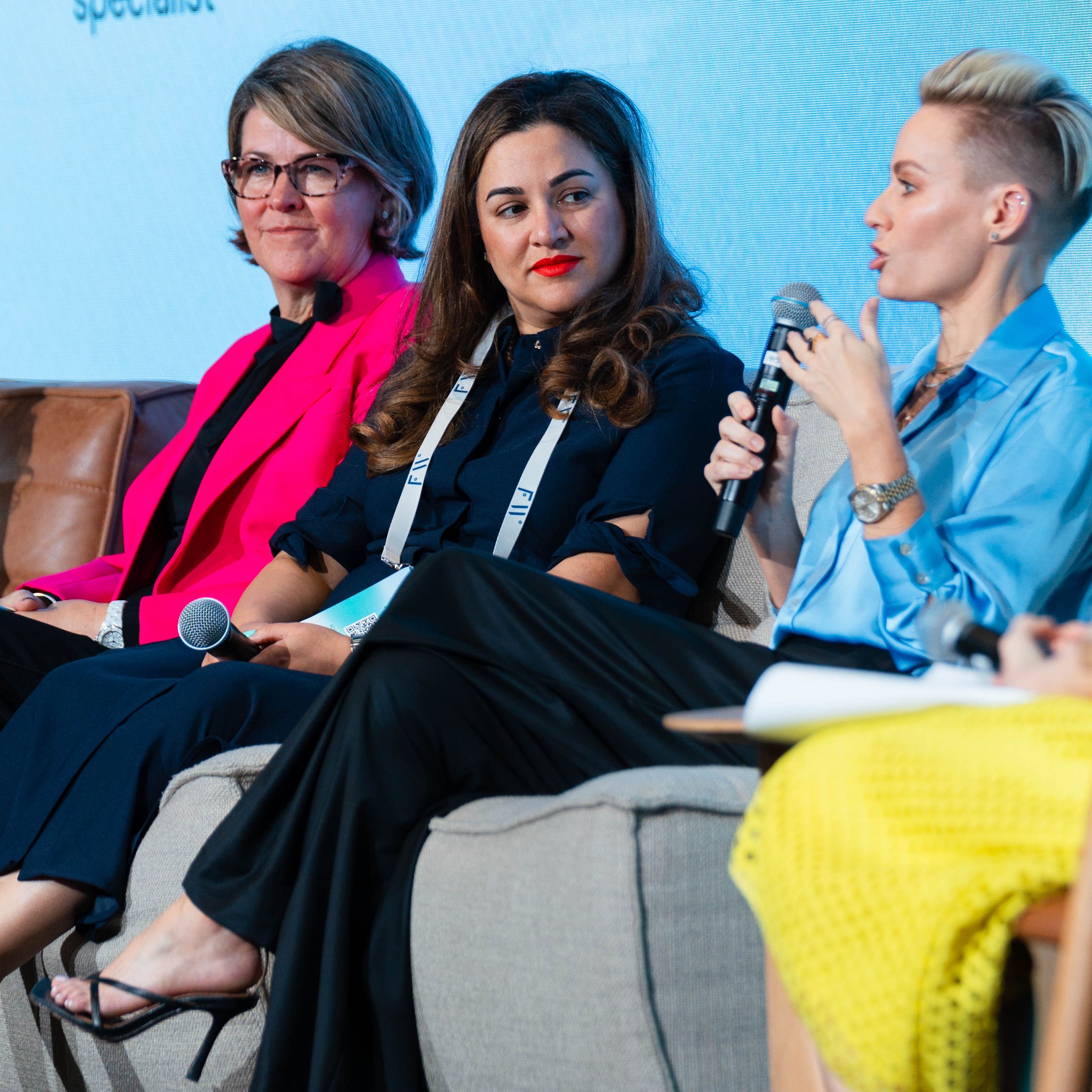 Taryn Williams, Susan Pearce AM and Dr Fatima Khan speaking at the FW Leadership Summit 2024.