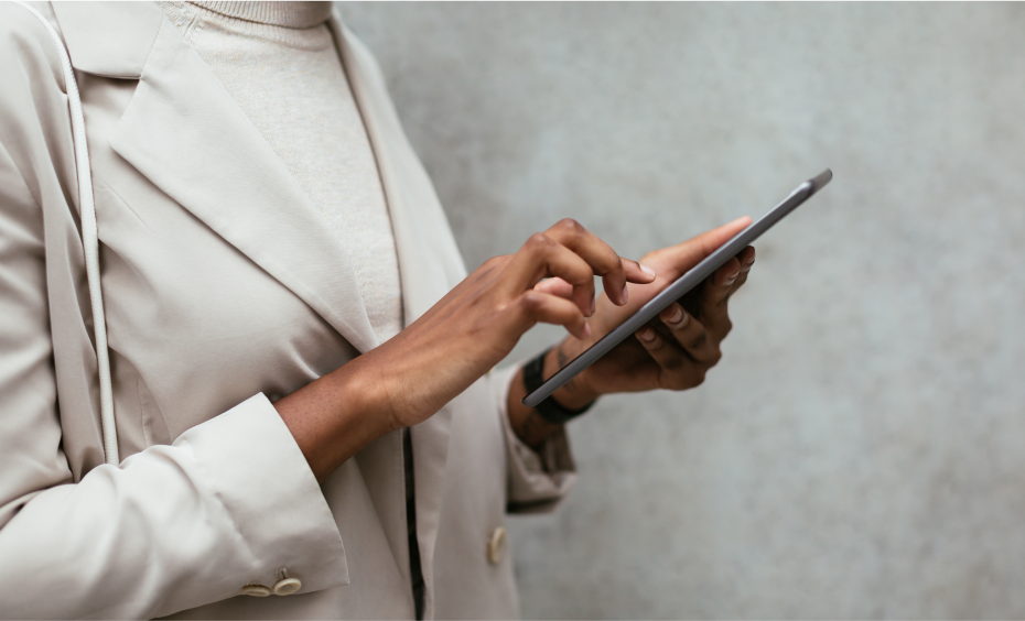 A woman using a mobile device.